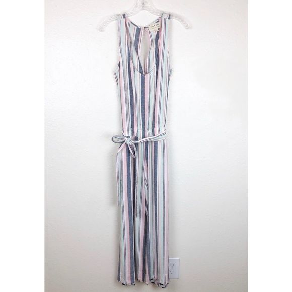 NEW Cloth & Stone Linen‎ Striped Open Back Jumpsuit Small - Picture 1 of 8
